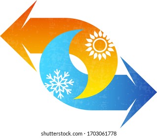 Air conditioning heating red and cooling blue arrow symbol