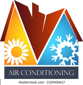 Air conditioning home symbol sun and snowflake