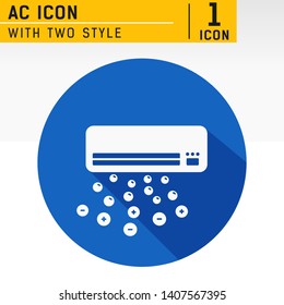 Air conditioning icon with ion positive and negative icon. Elements of heating and cooling system. Signs and symbols can be used for web, mobile app, UI, UX. Air conditioning icon with long shadow
