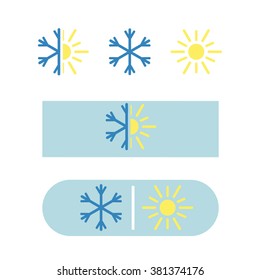 Air conditioning icon, nature logo, cold and warm. Winter snow, summer sun. Vector