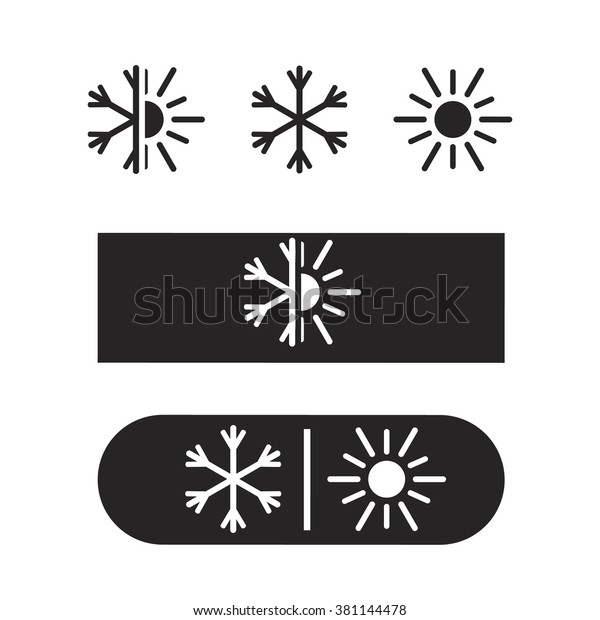Air conditioning icon, nature logo, cold and\
warm. Winter snow, summer sun.\
Vector