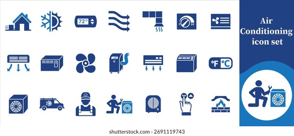Conjunto de iconos de aire acondicionado, velocidad, rotación, negro, succión, abstracto, derecho, limpio, filtración, azul, Filtrar de aire, línea, signo, casa, contorno, ventilador, refrigeración, equipo, tecnología y ni