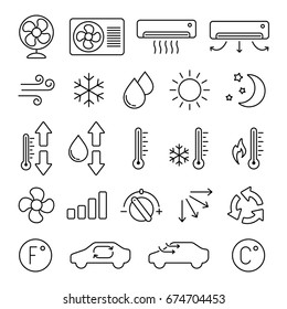 Air conditioning icon: thin monochrome icon set, black and white kit