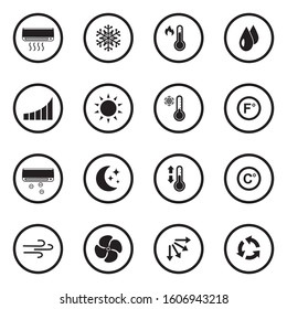 Air Conditioning Icons. Black Flat Design In Circle. Vector Illustration.