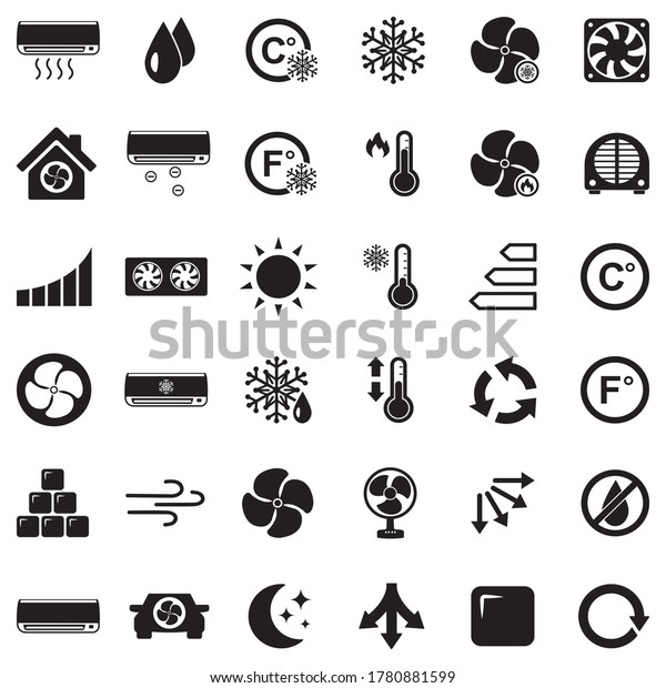Air Conditioning Icons. Black Flat Design.\
Vector Illustration.