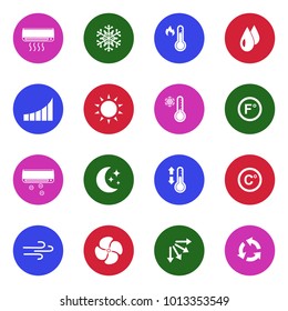 Air Conditioning Icons. White Flat Design In Circle. Vector Illustration. 