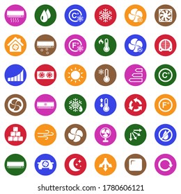 Air Conditioning Icons. White Flat Design In Circle. Vector Illustration.