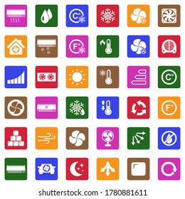 Air Conditioning Icons. White Flat Design In Square. Vector Illustration.