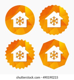 Air conditioning indoors icon. Snowflake sign. Triangular low poly buttons with flat icon. Vector