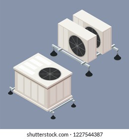 Air conditioning in isometric style on a colored background. A vector illustration of the element of home comfort, smart home