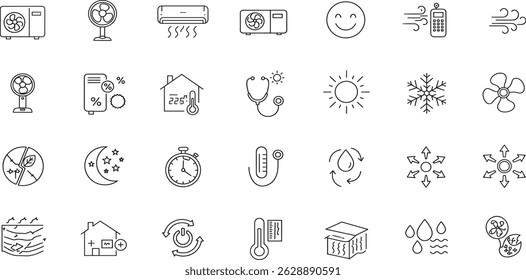 Air conditioning Line Editable Icons set
