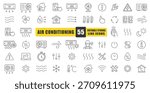 Air Conditioning Line Icon Set. 55 Clear, Modern Symbols For Cooling, Heating, Ventilation, Temperature Control, And Smart Home Functions. Ideal For HVAC Guides, Mobile Apps. Isolated Vector Icons.