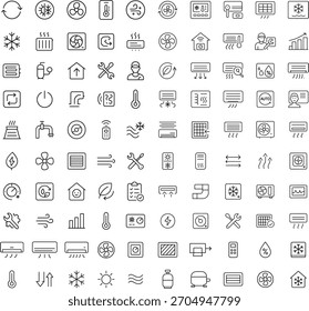 Air conditioning line icons set. HVAC system, temperature, humidifier, heater, compressor, climate control