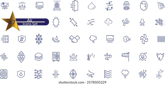 Air Conditioning, linear style icon set. Heating, ventilation and cooling systems for indoor climate control