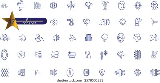 Air Conditioning, linear style icon set. Heating, ventilation and cooling systems for indoor climate control