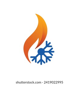 Air Conditioning Logo, HVAC Logo Concept with Fire Heating Cooling Snowflake Conditioning symbol