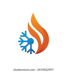 Logotipo de aire acondicionado, logotipo de HVAC con símbolo de acondicionamiento de copos de nieve para refrigeración con calefacción por incendios