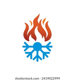 Air Conditioning Logo, HVAC Logo Concept with Fire Heating Cooling Snowflake Conditioning symbol