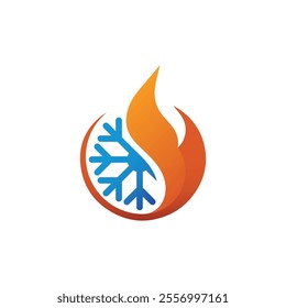 Air Conditioning Logo, HVAC Logo Concept with Fire Heating Cooling Snowflake Conditioning symbol
