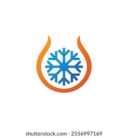 Air Conditioning Logo, HVAC Logo Concept with Fire Heating Cooling Snowflake Conditioning symbol
