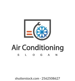 Air Conditioning Logo, HVAC Logo Concept with Fire Heating Cooling Snowflake Conditioning symbol