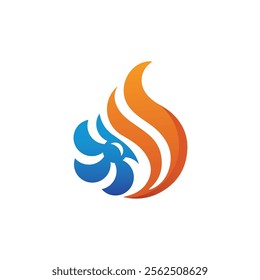 Air Conditioning Logo, HVAC Logo Concept with Fire Heating Cooling Snowflake Conditioning symbol