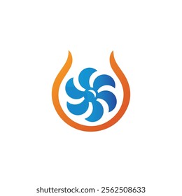 Air Conditioning Logo, HVAC Logo Concept with Fire Heating Cooling Snowflake Conditioning symbol