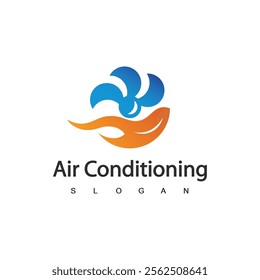 Air Conditioning Logo, HVAC Logo Concept with Fire Heating Cooling Snowflake Conditioning symbol