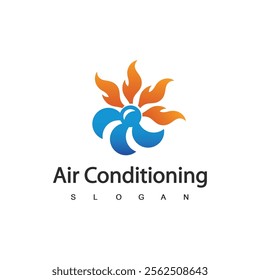 Air Conditioning Logo, HVAC Logo Concept with Fire Heating Cooling Snowflake Conditioning symbol