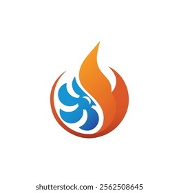 Air Conditioning Logo, HVAC Logo Concept with Fire Heating Cooling Snowflake Conditioning symbol