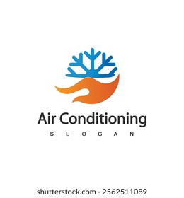 Air Conditioning Logo, HVAC Logo Concept with Fire Heating Cooling Snowflake Conditioning symbol