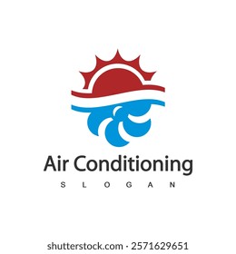 Air Conditioning Logo, HVAC Logo Concept with Fire Heating Cooling Snowflake Conditioning symbol