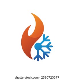 Air Conditioning Logo, HVAC Logo Concept with Fire Heating Cooling Snowflake Conditioning symbol