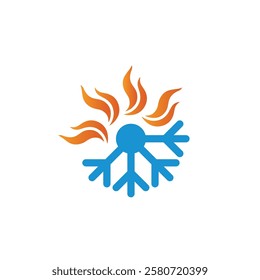 Air Conditioning Logo, HVAC Logo Concept with Fire Heating Cooling Snowflake Conditioning symbol