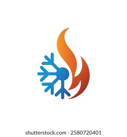 Air Conditioning Logo, HVAC Logo Concept with Fire Heating Cooling Snowflake Conditioning symbol