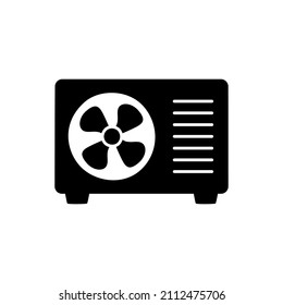 air conditioning outdoor unit icon in black flat glyph, filled style isolated on white background