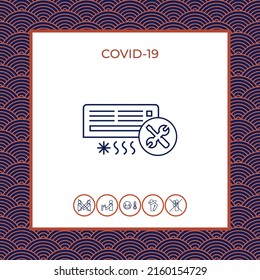 Air conditioning - recovery and service. With screwdriver and wrench symbols in circle. Element for your design.