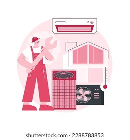 El aire acondicionado y los servicios de refrigeración ilustran el concepto abstracto del vector. Instalación, reparación y mantenimiento de acondicionadores de aire, metáfora abstracta de equipos de sistemas de control del clima.