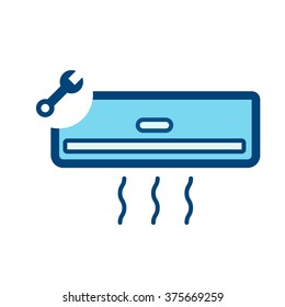 Air conditioning repair with wrench. Vector flat icon design on white background.