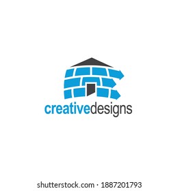 Plantilla de diseño del logotipo del servicio de aire acondicionado, logotipo de nieve, casa esquimal con símbolo de flecha.