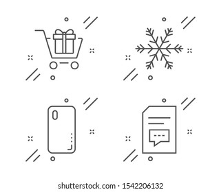 Air conditioning, Shopping cart and Smartphone cover line icons set. Comments sign. Snowflake, Gift box, Phone. Document with speech bubble. Business set. Line air conditioning outline icon. Vector