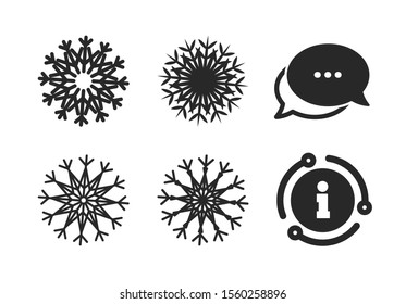 Air conditioning signs. Chat, info sign. Snowflakes artistic icons. Christmas and New year winter symbols. Classic style speech bubble icon. Vector