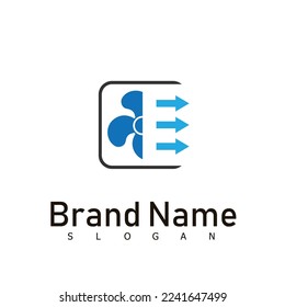 Air conditioning and snowflake with twist, logo template. Construction, repair and installation of air conditioners, vector design, illustration