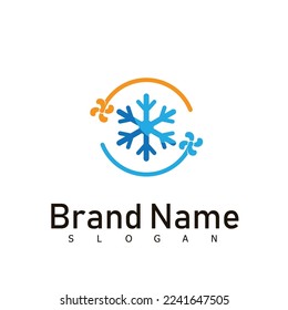 Air conditioning and snowflake with twist, logo template. Construction, repair and installation of air conditioners, vector design, illustration