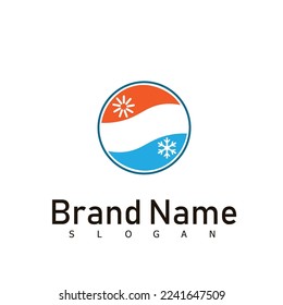 Air conditioning and snowflake with twist, logo template. Construction, repair and installation of air conditioners, vector design, illustration