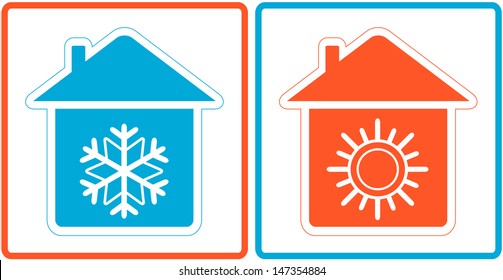 air conditioning symbol - warm and cold in home 