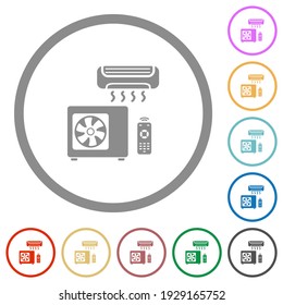 Air conditioning system flat color icons in round outlines on white background