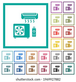 Air conditioning system flat color icons in circle shape outlines. 12 bonus icons included.