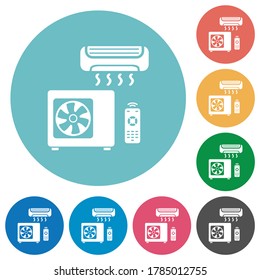 Air conditioning system flat white icons on round color backgrounds