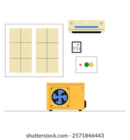 Air Conditioning System With Outdoor And Indoor Units In Flat Vector Illustration Symbolizing Climate Control, Comfort, And Technology, Isolated On White Background
